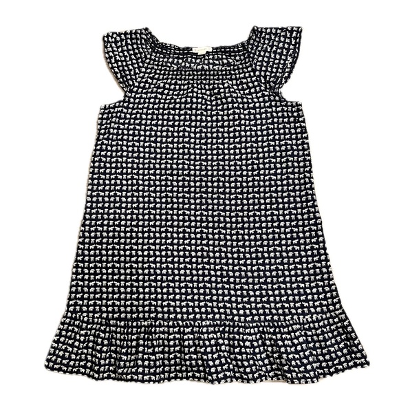 Crewcuts Girls Dress 8 Blue Navy White Elephant Print Cotton Smocked Neck - Picture 2 of 8